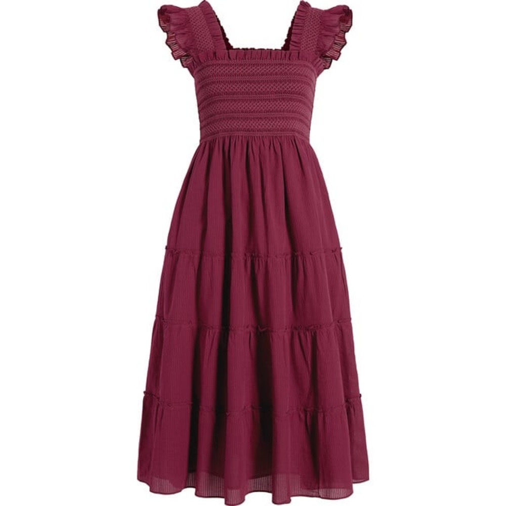 Hill House Ellie Midi Dress in Burgundy Shadow Stripe